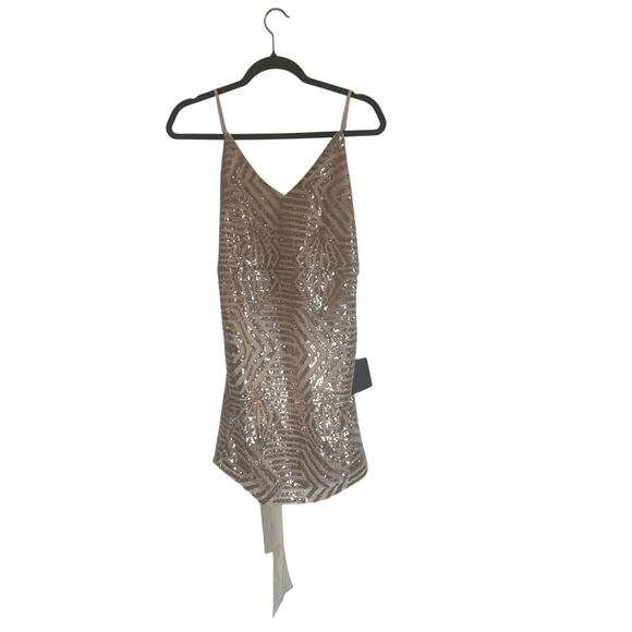Lulus Women's M Champagne Sequin Asymmetrical Cami  Elegant Party Dress - Picture 3 of 14